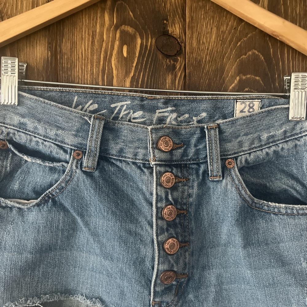 We The Free High Rise Blue Jeans with Button Detail